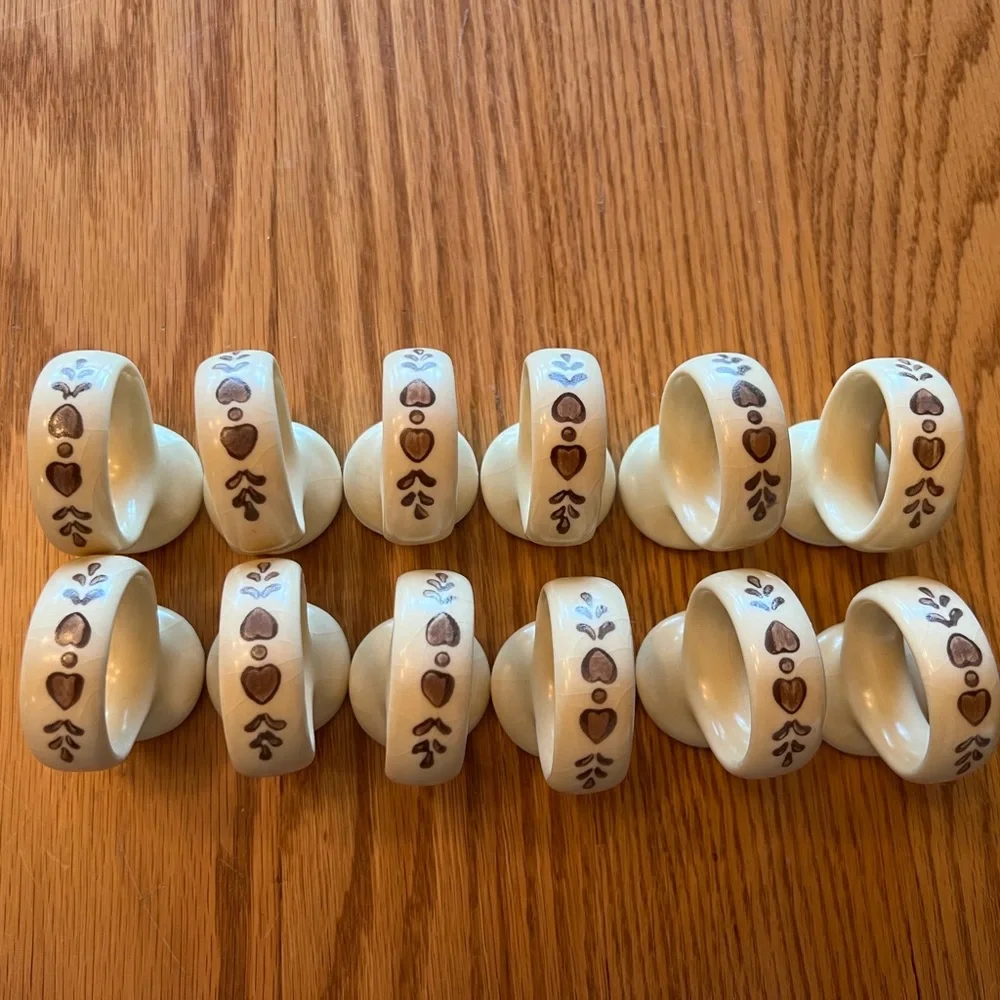 Set of 12 Vintage Stoneware Heart Napkin Rings.